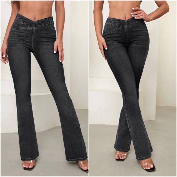 Denim - High Waist Fitted Bootcut Denim Jeans